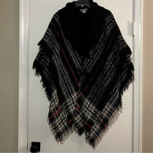 Black, white and red Striped Poncho